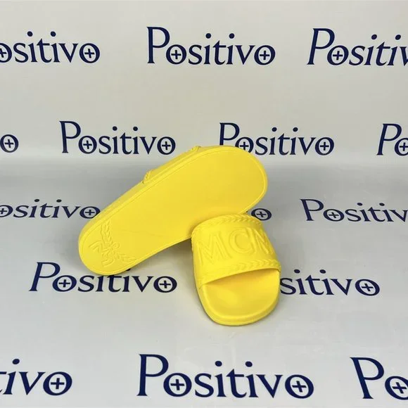 MCM Womens Yellow Big Logo Rubber Slides US 7 EU 37 - Picture 6 of 7